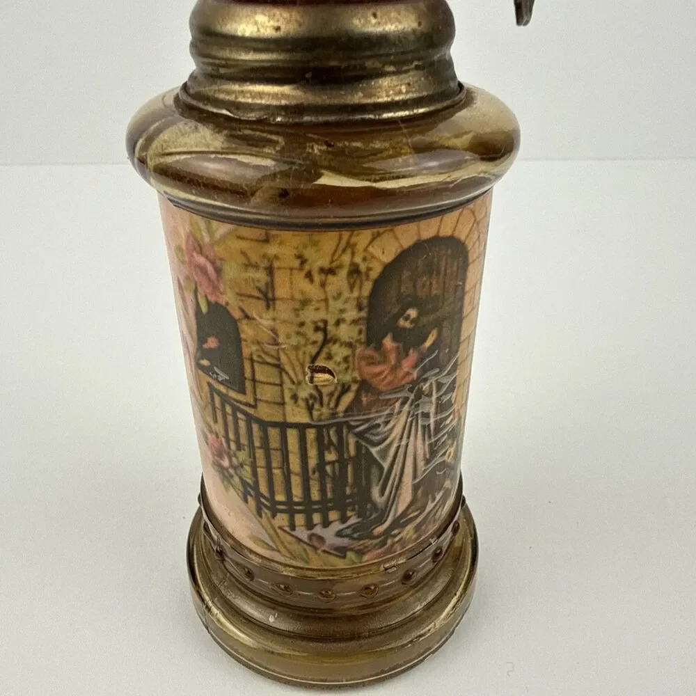 Vintage Oil Lamp Amber Glass Made in Hong Kong Jesus Knocking On The Door 1970s